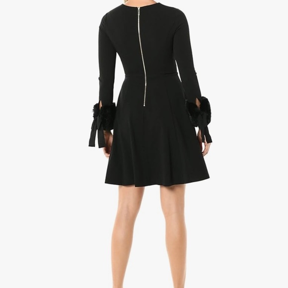 Calvin Klein Fit & Flare Dress w/ Faux Fur Cuffs – Black -Size 2- Like New - Picture 2 of 3